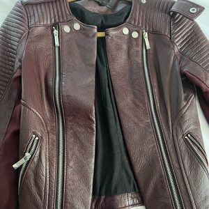 Bcbg maxazria leather jacket burgundy size xs